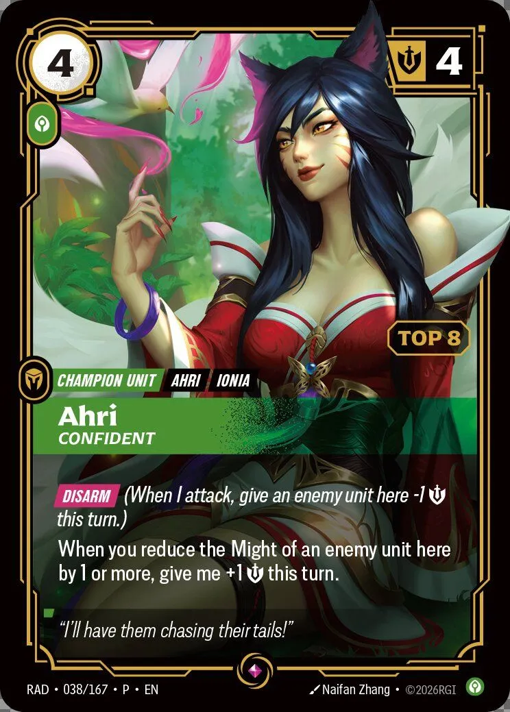 Ahri, Confident (Top 8) Riftbound card (OPP-038/167)