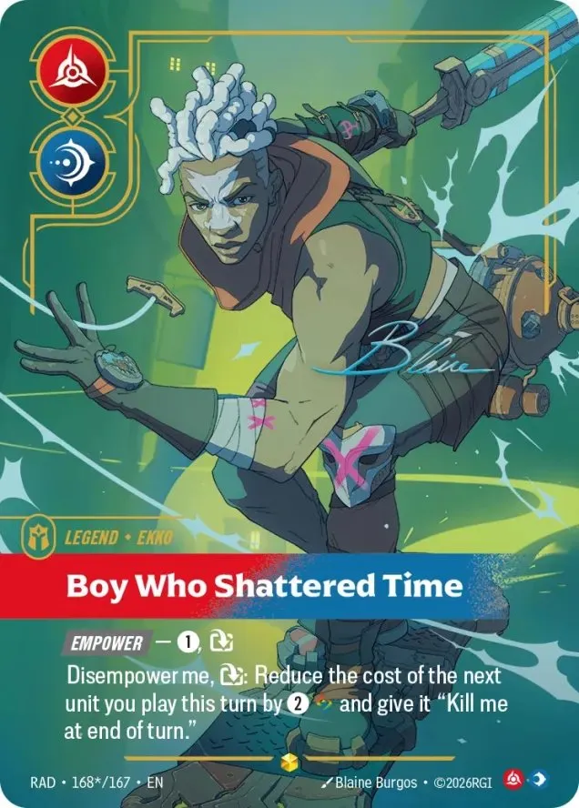 Ekko, Boy Who Shattered Time (Signature) Riftbound card (RAD-168*/167)