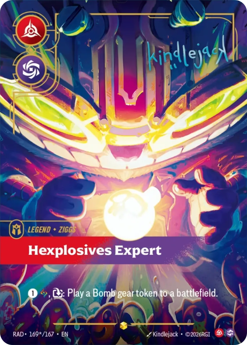 Ziggs, Hexplosives Expert (Signature) Riftbound card (RAD-169*/167)