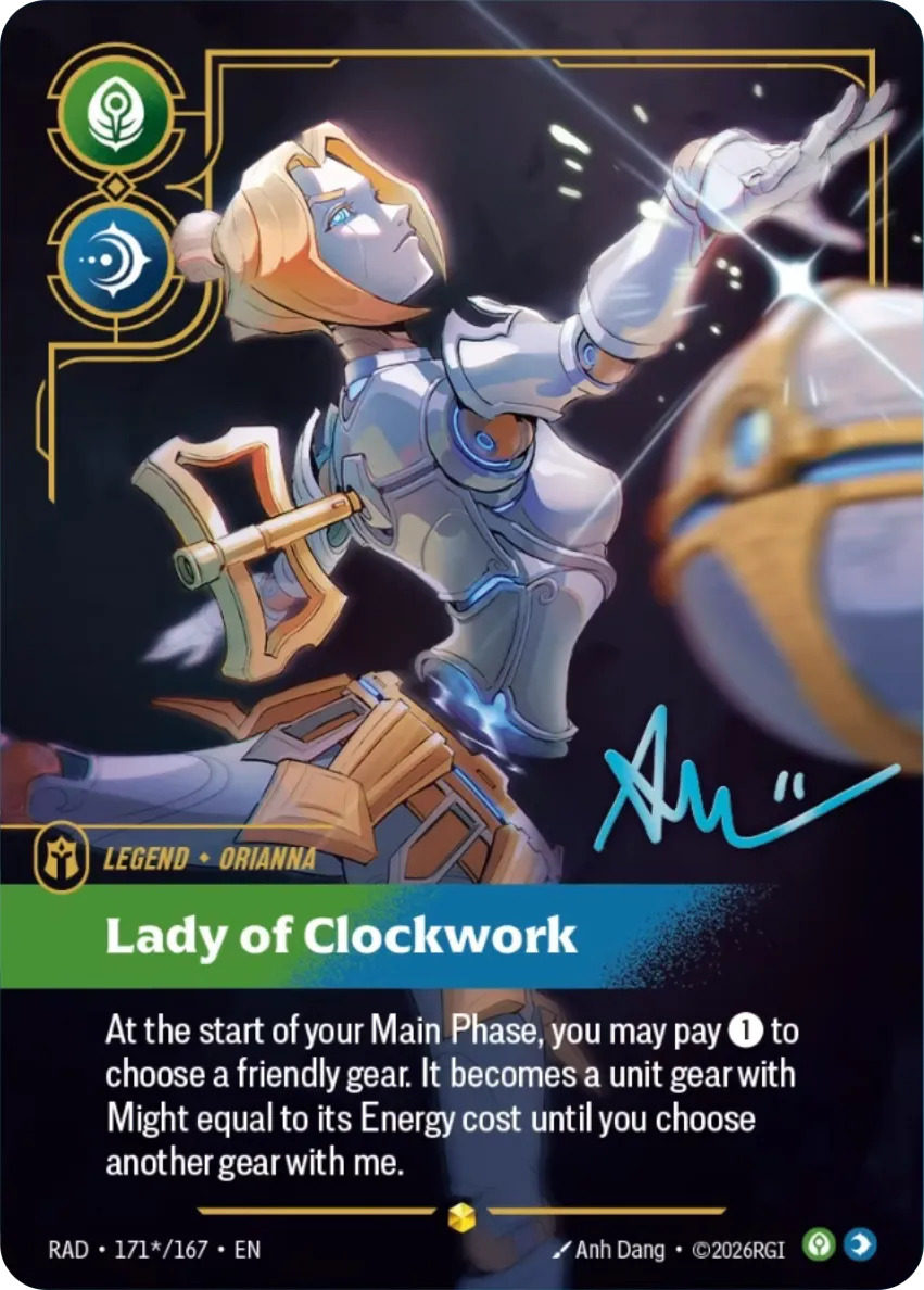 Orianna, Lady of Clockwork (Signature) Riftbound card (RAD-171*/167)